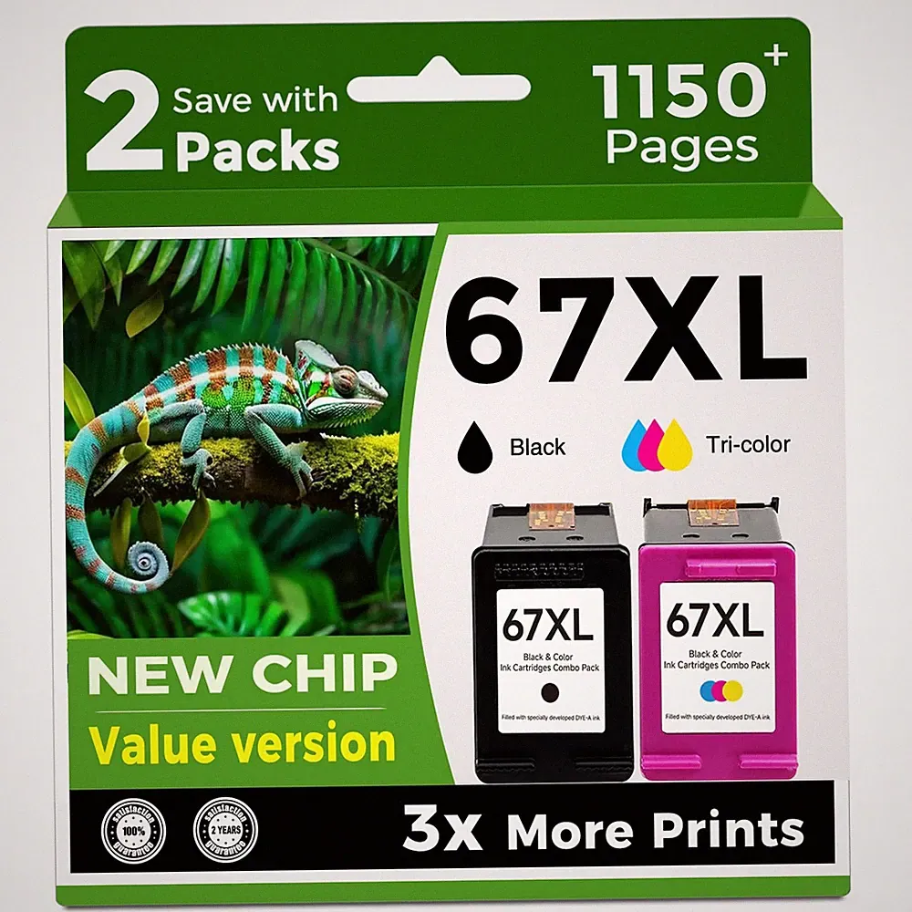 67XL Ink Cartridges Black/Color Combo Pack Replacement for HP 67 Ink XL 2827e...
