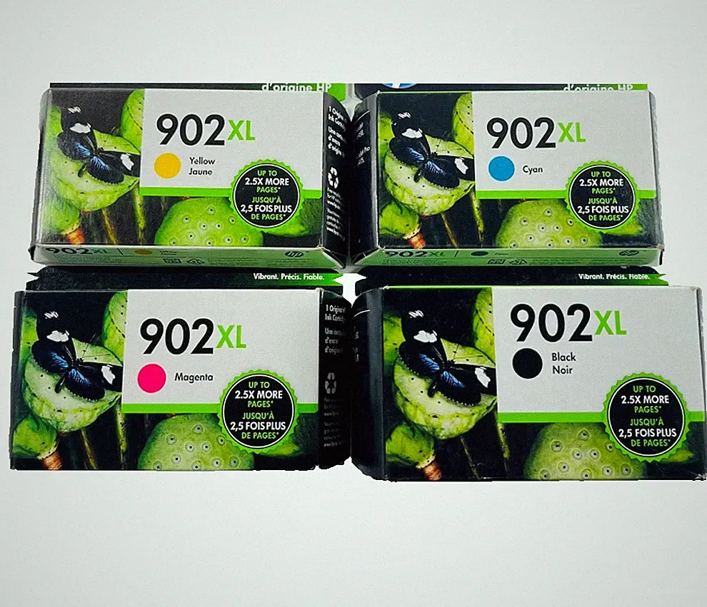 GENUINE 4-PACK HP 902XL BLACK & COLOR INK OFFICEJET 6974 6975 NEW 8/2026+