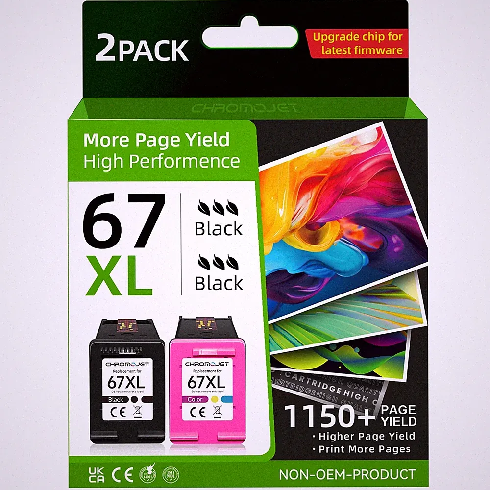 Printer Ink 67 Compatible for HP 67 Ink Cartridges Black/Color Combo Pack for...